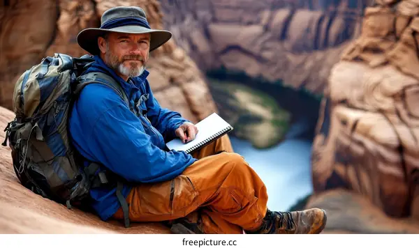 Mature Man Taking Notes in the Grand Canyon National Park