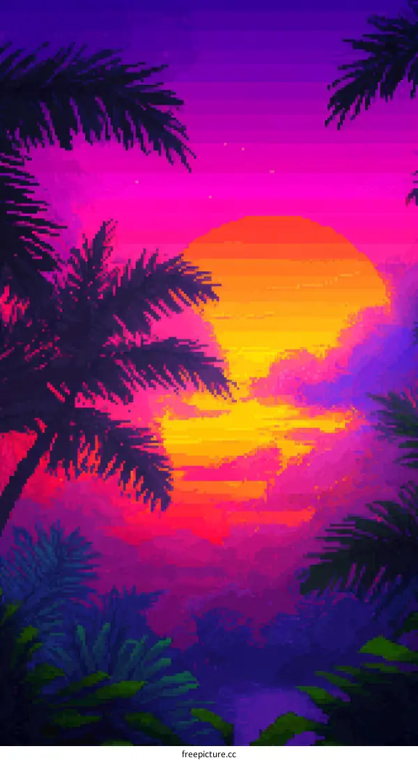 Sunset Pixel Art Tropical Landscape