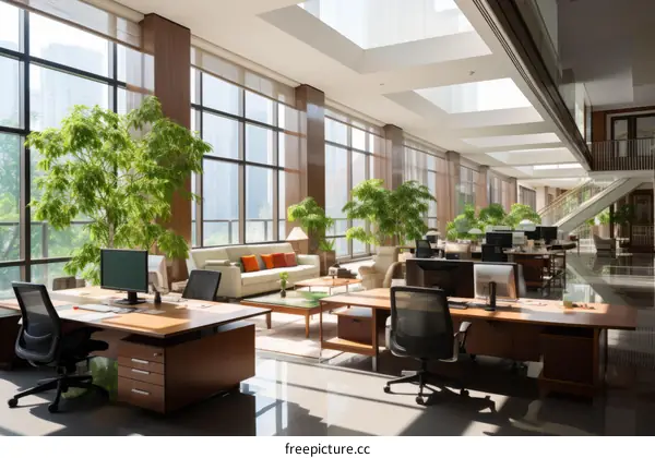 The office has a modern interior design