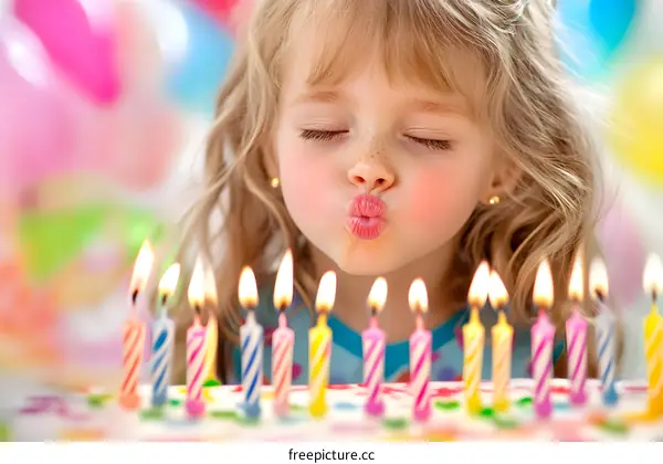Little Girl Blowing Out Birthday Candles