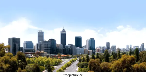 Perth City Skyline with Lush Green Parkland