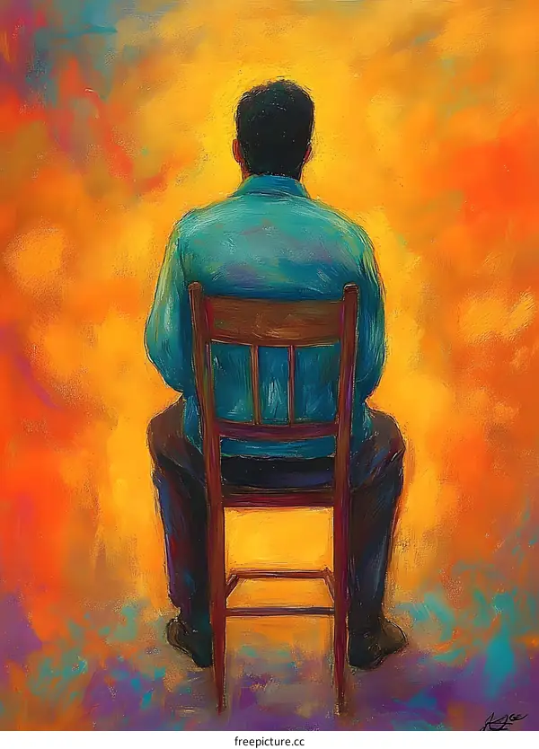 Man Sitting on a Chair in a Yellow Room
