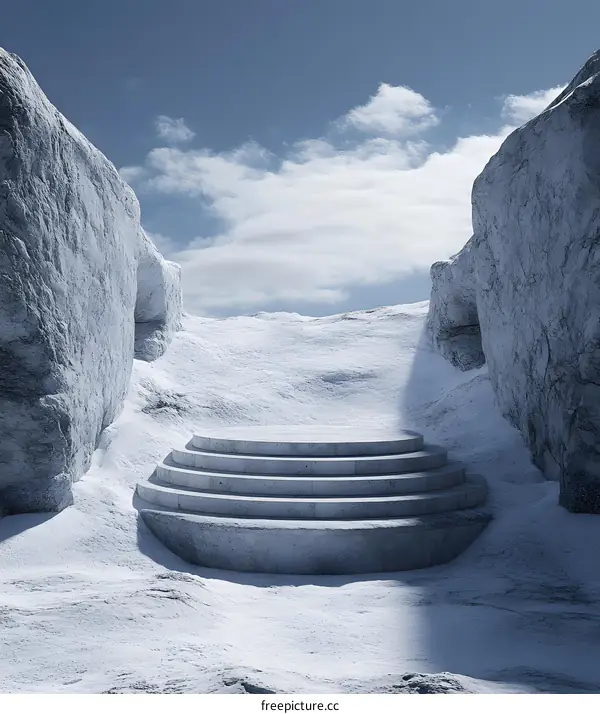Minimalist Stone Steps in Snowy Mountain Landscape