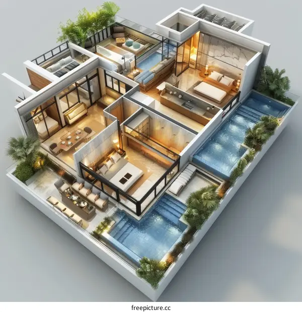 Luxury Rooftop Apartment Floor Plan with Pools