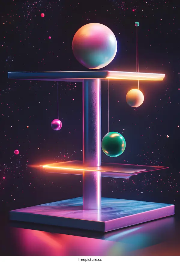 Abstract  3D  Neon  Geometric  Sphere  Art