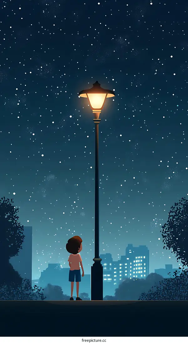 Night Sky Stars Cityscape Illustration