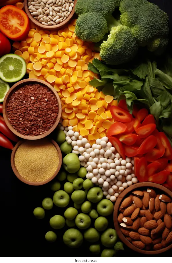 A variety of fresh vegetables and grains