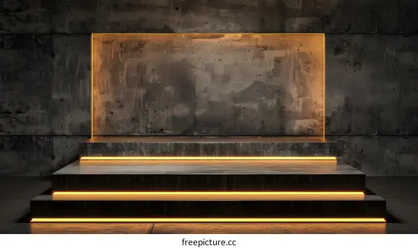 Dark Concrete Platform With Neon Lights