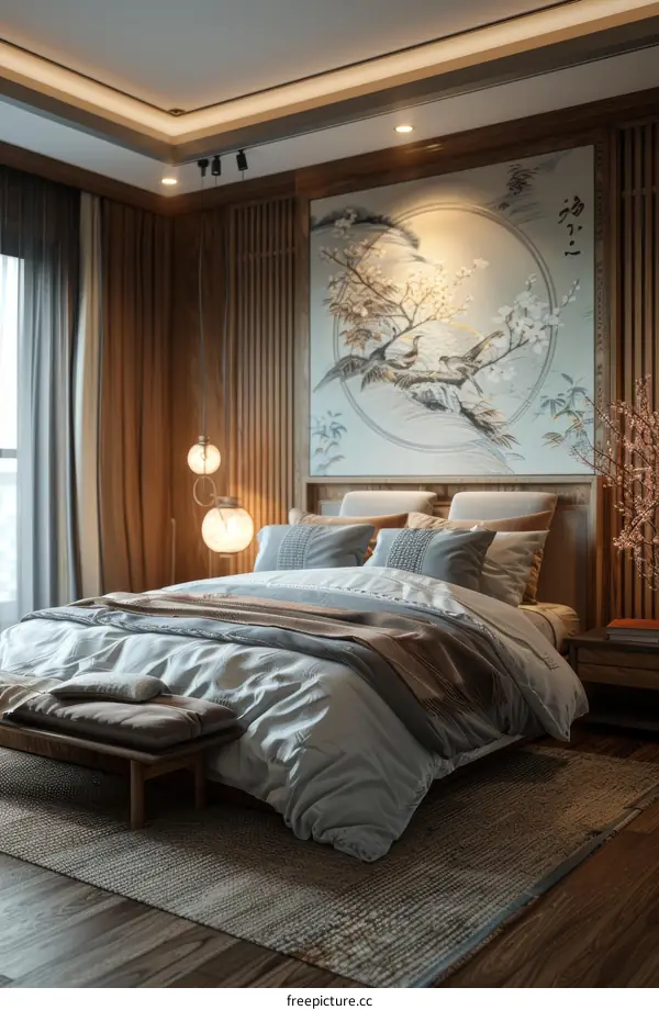 Elegant Wooden Bedroom Interior Design Illustration