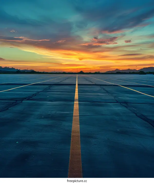 Empty Airport Runway at Sunset