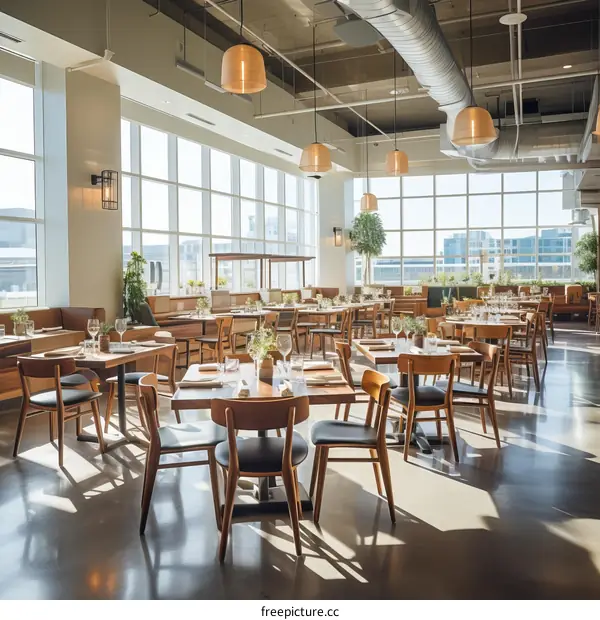 Fine dining restaurant with a city view