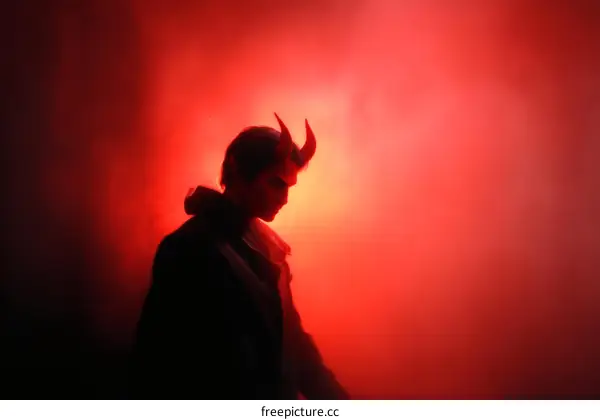 Demonic Silhouette in Red Light