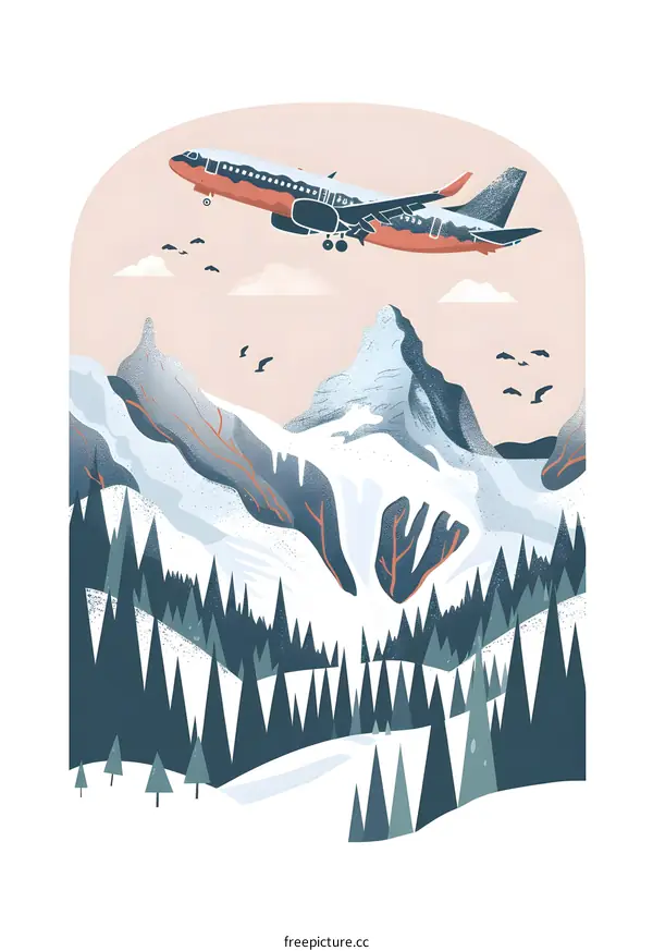 Airplane Flying Over Snowy Mountains