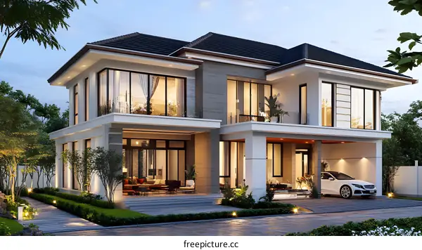 Modern Two Story Luxury House Design with Yard