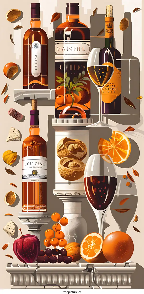 Still Life with Bottles of Wine and Fruit