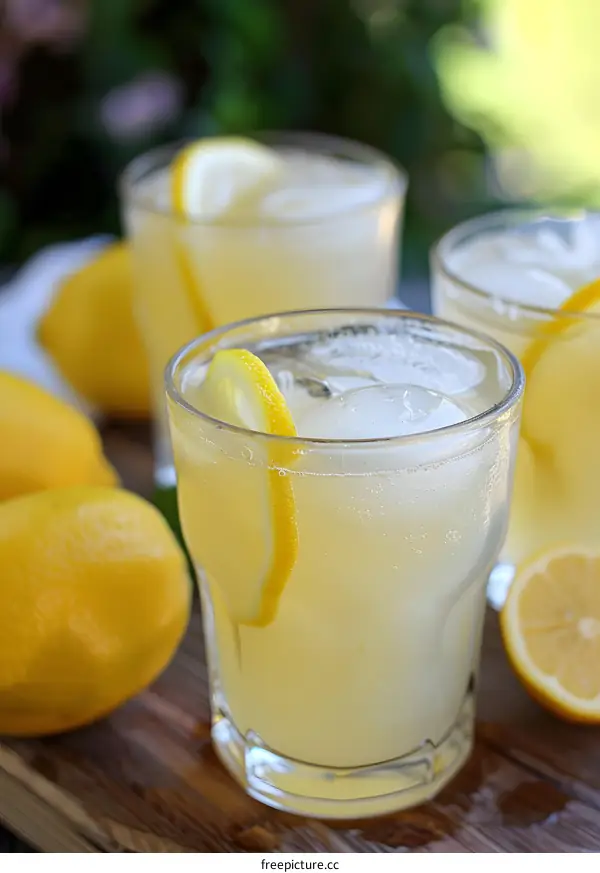 Refreshing Summer Lemonade with Ice and Lemon Slices