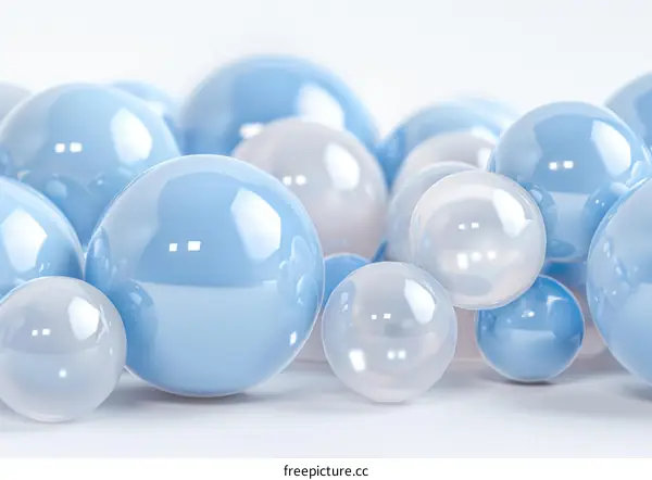3D rendering of blue and white glossy spheres