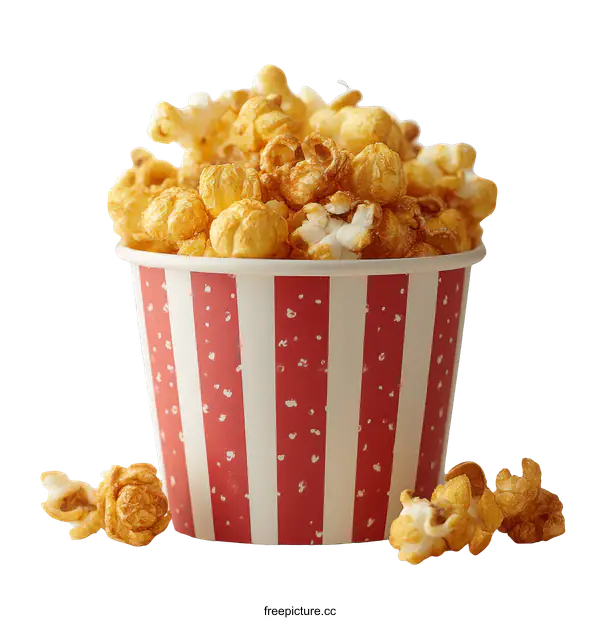 [Transparent Background PNG]Popcorn in a Red and White Striped Paper Cup