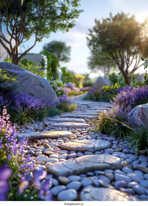 Elegant Garden Pathway with Stone and Flowers
