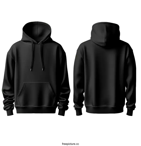 [Transparent Background PNG]Blank Black Hoodie Mockup Front and Back View