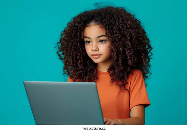 Young Girl Concentrating on Laptop