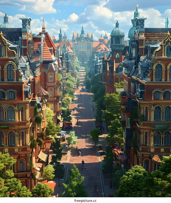 A wide street with buildings on both sides