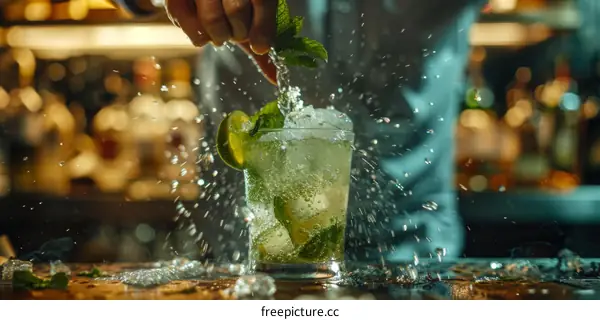 Bartender Making a Refreshing Mojito Cocktail