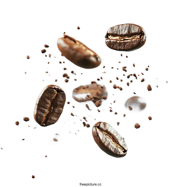 [Transparent Background PNG]Coffee Beans in Motion on a transparent background