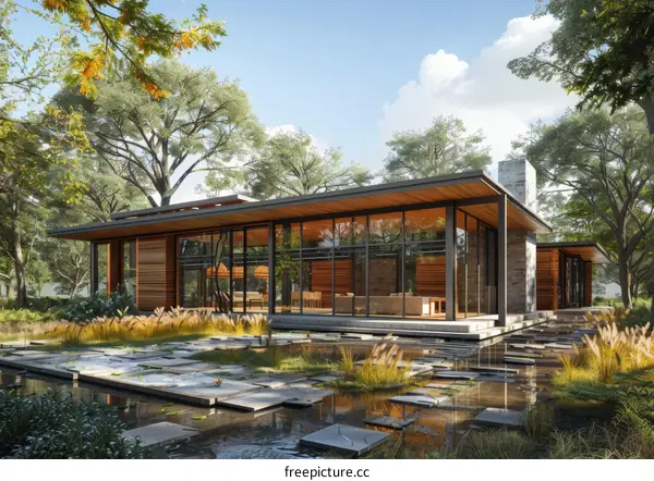 Modern House Exterior With Large Glass Windows