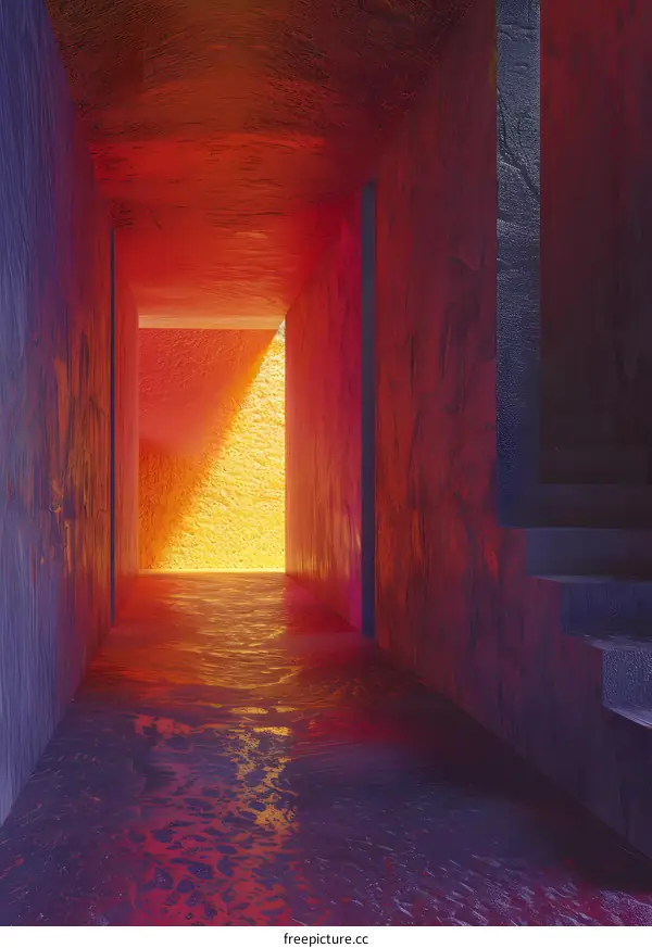 Empty hallway with colorful lights