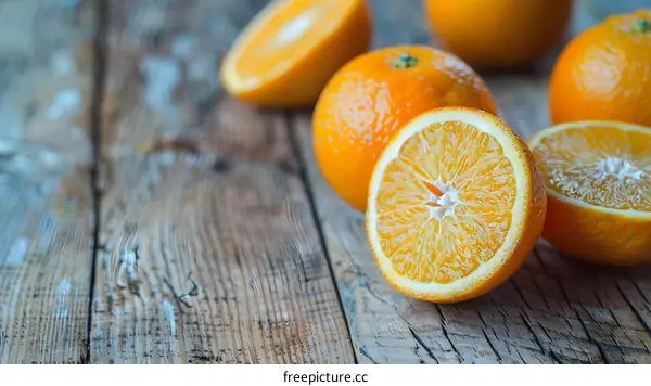 Close Up of Fresh Oranges on Wooden Table
