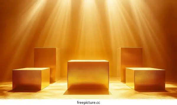 Golden Product Display Podiums with Sunlight Effect