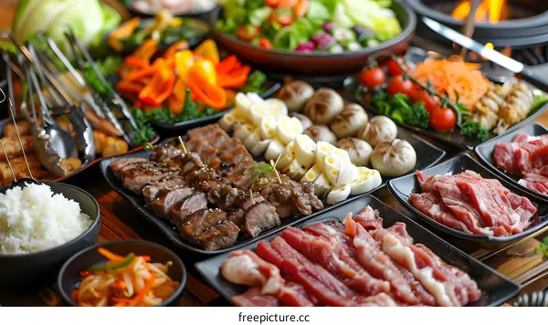 Delicious Asian Food Preparation for a BBQ Party