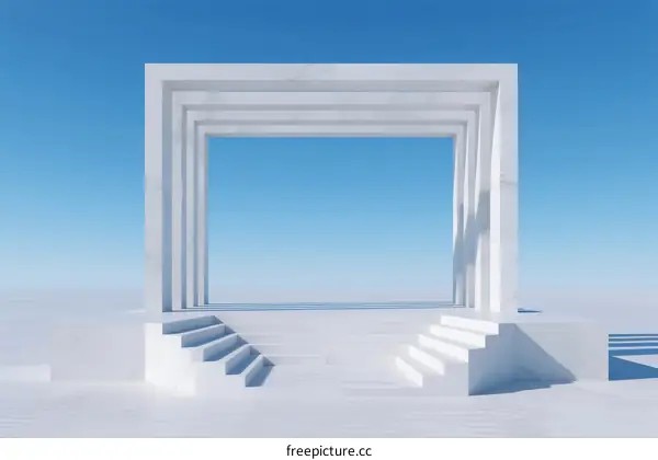 Minimalist White Architecture with Stairs and Clear Blue Sky