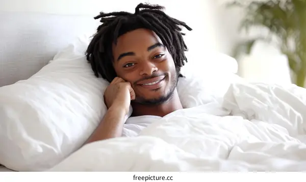Smiling Man Relaxing in Bed