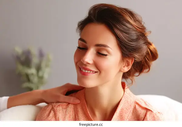 Woman Receiving Shoulder Massage in a Relaxed Pose