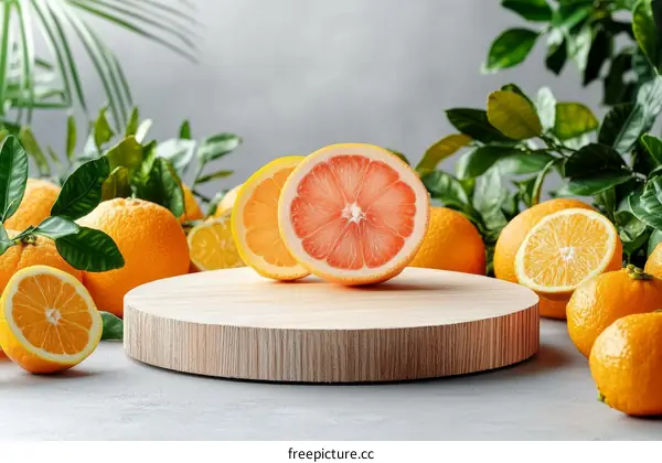 Fresh Citrus Fruits Display on Wooden Cutting Board