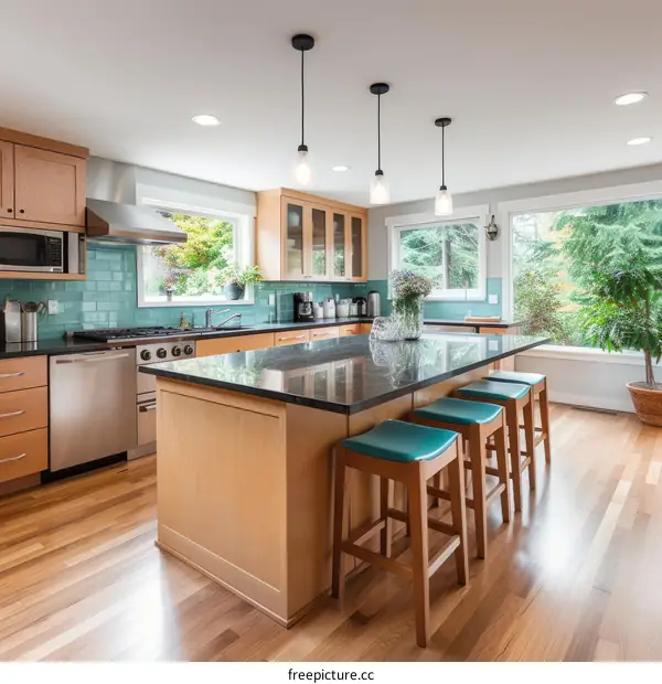 Modern Kitchen Island with Seating and Stainless Steel Appliances