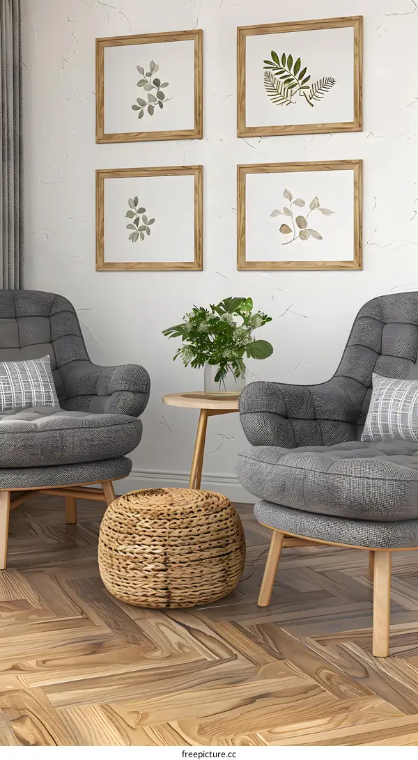 Living Room with Two Armchairs and a Wooden Ottoman