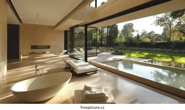 Modern Luxury Interior with Outdoor Pool Views