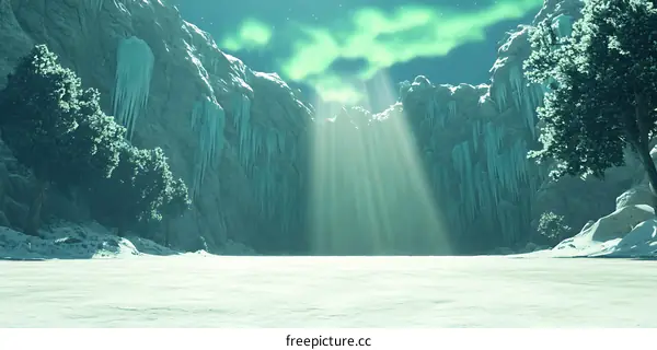 Winter Landscape With Snow and Aurora Borealis