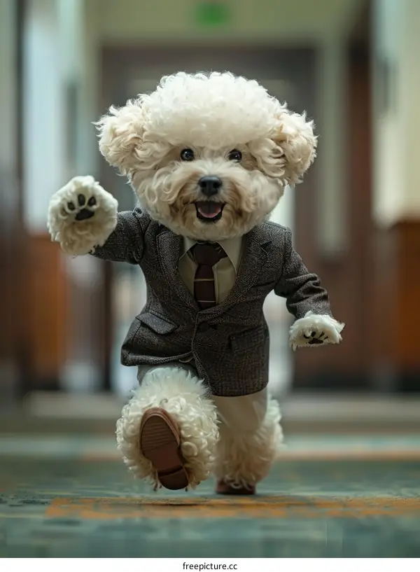 Funny Dog Dressed in a Suit Running