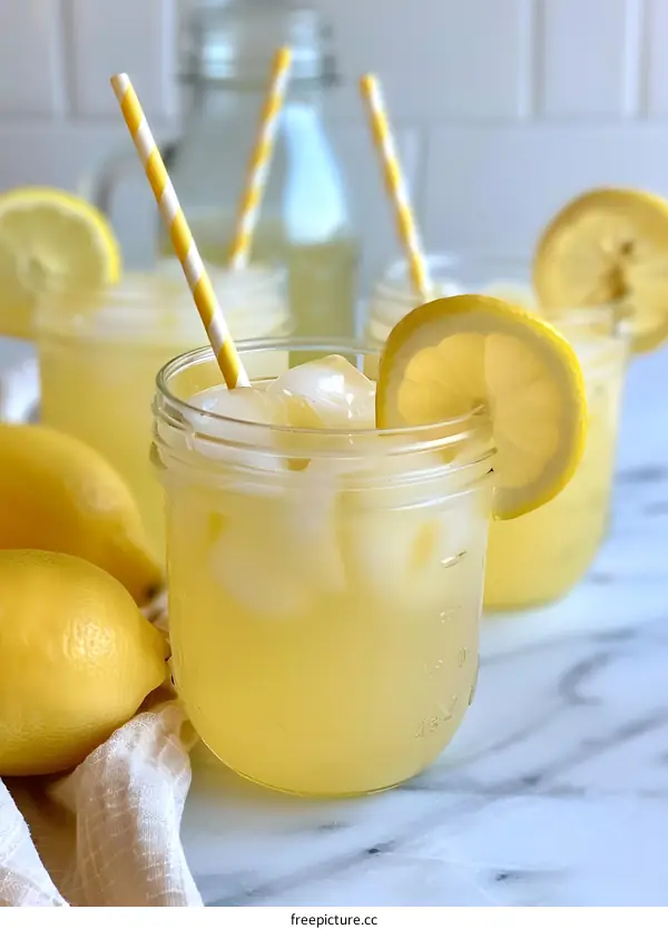 Refreshing Summer Lemonade with Lemon Slices and Ice
