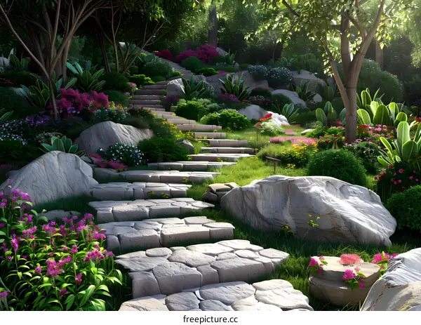 Stone path in a magical forest