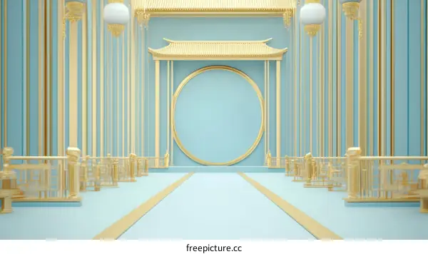 Elegant Chinese Style Empty Hallway Illustration