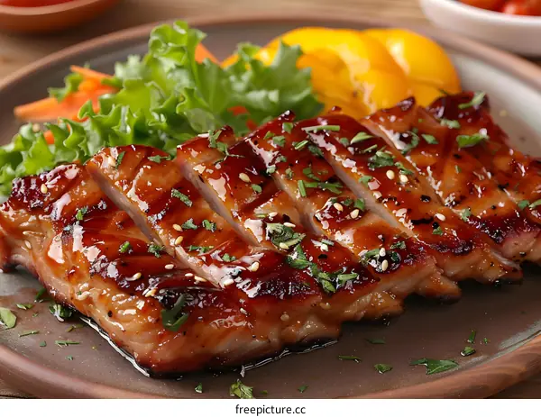 Grilled Pork with Sesame Seeds and Greens