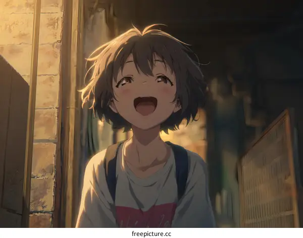 Anime Girl Smiling in City Streets