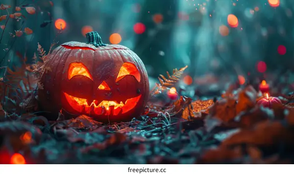 Spooky Pumpkin in the Dark Forest