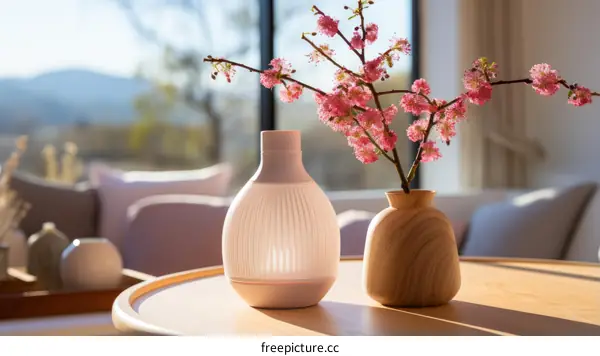 Elegant Vase Adorned with Vibrant Floral Arrangement on Wooden Table