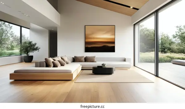 Modern Minimalist Living Room with Large Windows